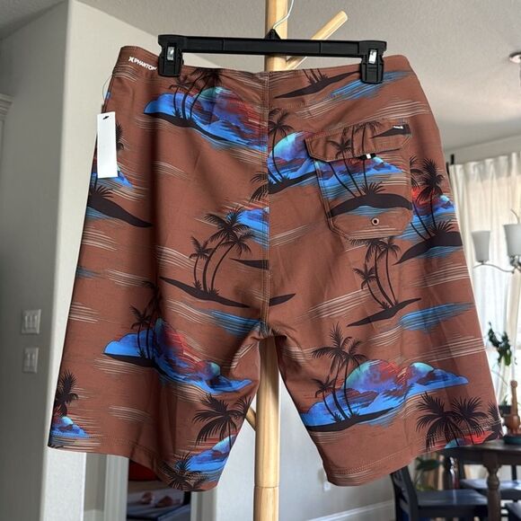 NWT Hurley Board Shorts Swim Phantom Quick Dry 4 Way Stretch Palm Tree Brown - Picture 7 of 8
